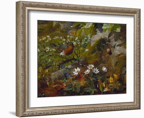 A Robin at the Foot of a Tree-Olaf August Hermansen-Framed Giclee Print