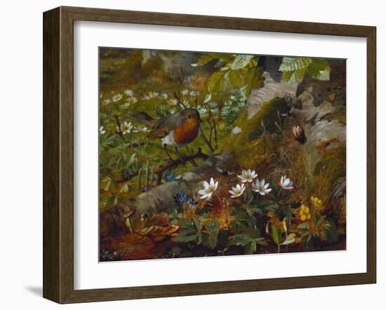 A Robin at the Foot of a Tree-Olaf August Hermansen-Framed Giclee Print