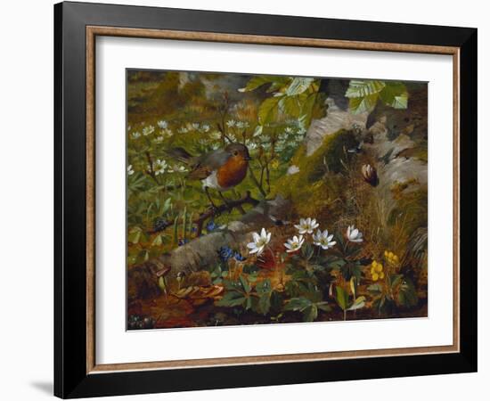 A Robin at the Foot of a Tree-Olaf August Hermansen-Framed Giclee Print