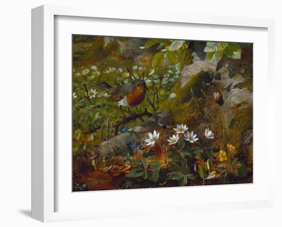 A Robin at the Foot of a Tree-Olaf August Hermansen-Framed Giclee Print