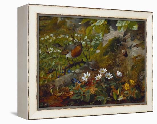 A Robin at the Foot of a Tree-Olaf August Hermansen-Framed Premier Image Canvas