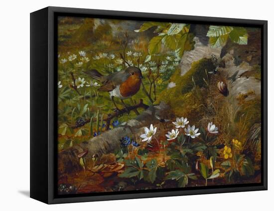 A Robin at the Foot of a Tree-Olaf August Hermansen-Framed Premier Image Canvas