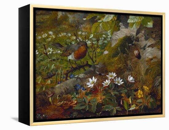 A Robin at the Foot of a Tree-Olaf August Hermansen-Framed Premier Image Canvas