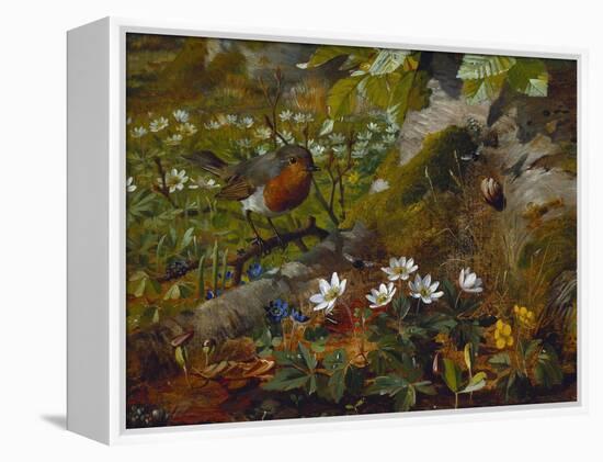 A Robin at the Foot of a Tree-Olaf August Hermansen-Framed Premier Image Canvas