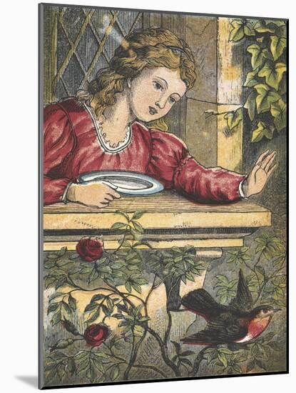 A Robin Flying Away From a Girl at a Window-null-Mounted Giclee Print