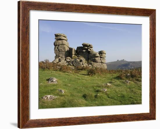 A Rock Outcrop on Hound Tor with Haytor Rocks on the Skyline, Dartmoor National Park, Devon, Englan-James Emmerson-Framed Photographic Print