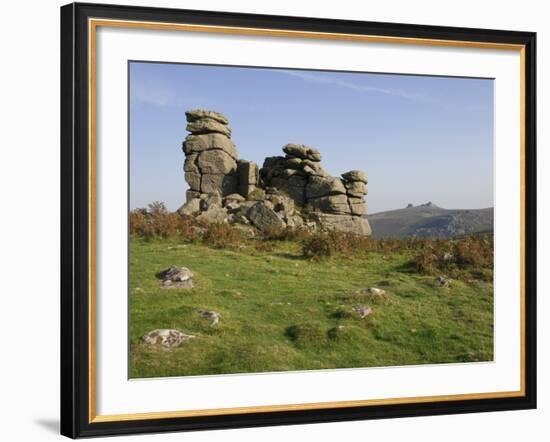 A Rock Outcrop on Hound Tor with Haytor Rocks on the Skyline, Dartmoor National Park, Devon, Englan-James Emmerson-Framed Photographic Print