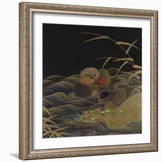 A Roironuri Ground Suzuribako Depicting Two Mandarin Ducks-null-Framed Giclee Print