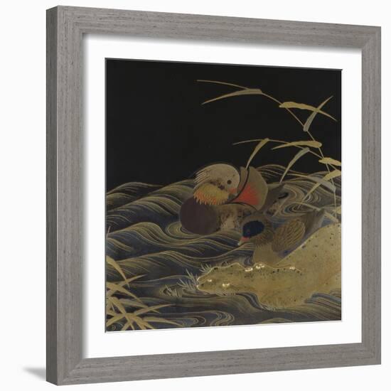 A Roironuri Ground Suzuribako Depicting Two Mandarin Ducks-null-Framed Giclee Print