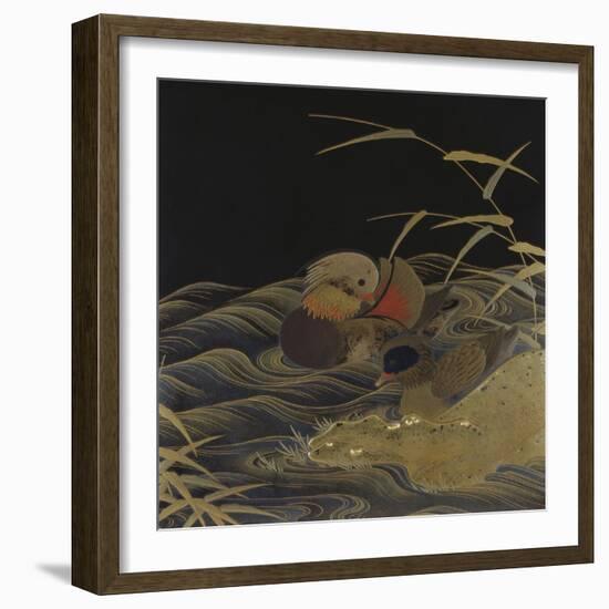 A Roironuri Ground Suzuribako Depicting Two Mandarin Ducks-null-Framed Giclee Print