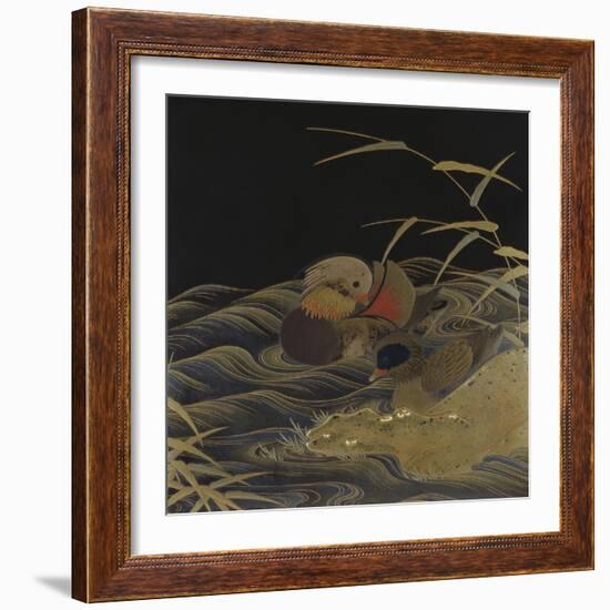 A Roironuri Ground Suzuribako Depicting Two Mandarin Ducks-null-Framed Giclee Print