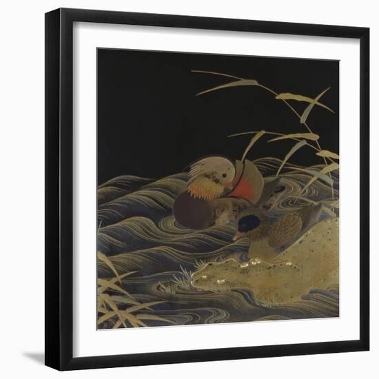 A Roironuri Ground Suzuribako Depicting Two Mandarin Ducks-null-Framed Giclee Print