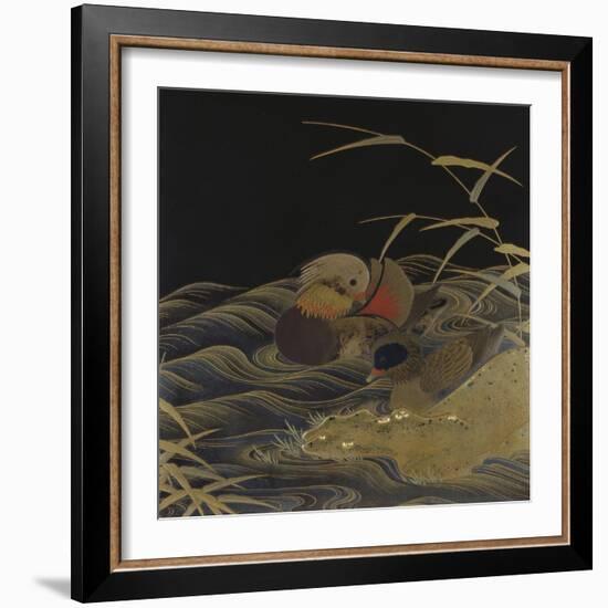 A Roironuri Ground Suzuribako Depicting Two Mandarin Ducks-null-Framed Giclee Print