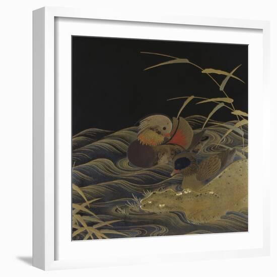 A Roironuri Ground Suzuribako Depicting Two Mandarin Ducks-null-Framed Giclee Print