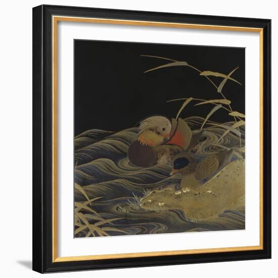 A Roironuri Ground Suzuribako Depicting Two Mandarin Ducks-null-Framed Giclee Print