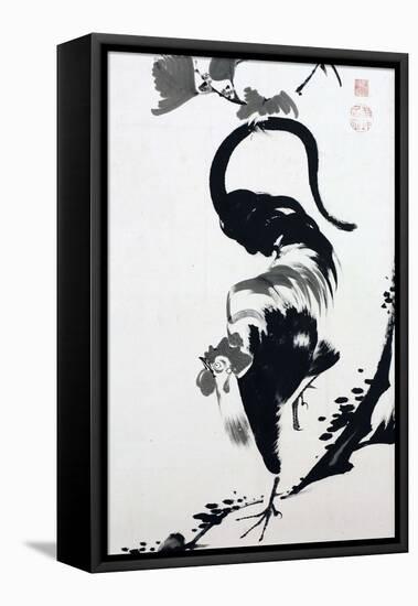 A Rooster Sumi on Paper-Jakuchu Ito-Framed Premier Image Canvas