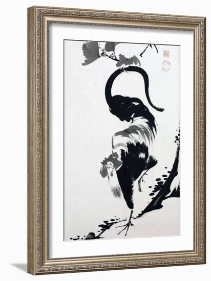 A Rooster Sumi on Paper-Jakuchu Ito-Framed Giclee Print