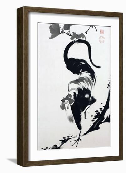 A Rooster Sumi on Paper-Jakuchu Ito-Framed Giclee Print