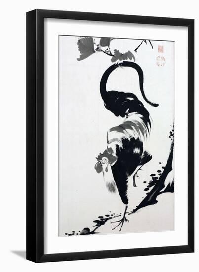 A Rooster Sumi on Paper-Jakuchu Ito-Framed Giclee Print
