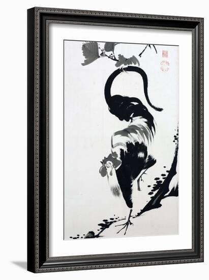 A Rooster Sumi on Paper-Jakuchu Ito-Framed Giclee Print