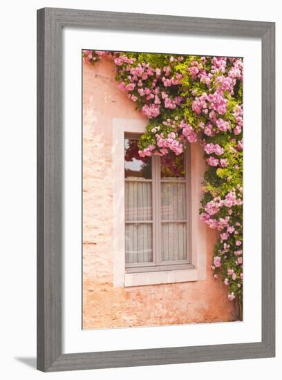 A Rose Covered Window in the Village of Noyers Sur Serein in Yonne, Burgundy, France, Europe-Julian Elliott-Framed Photographic Print