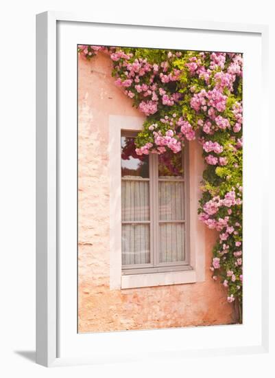 A Rose Covered Window in the Village of Noyers Sur Serein in Yonne, Burgundy, France, Europe-Julian Elliott-Framed Photographic Print