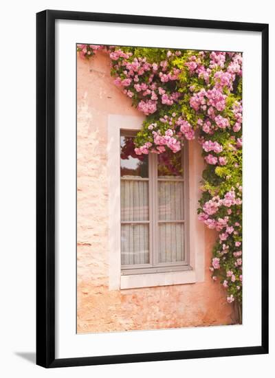 A Rose Covered Window in the Village of Noyers Sur Serein in Yonne, Burgundy, France, Europe-Julian Elliott-Framed Photographic Print