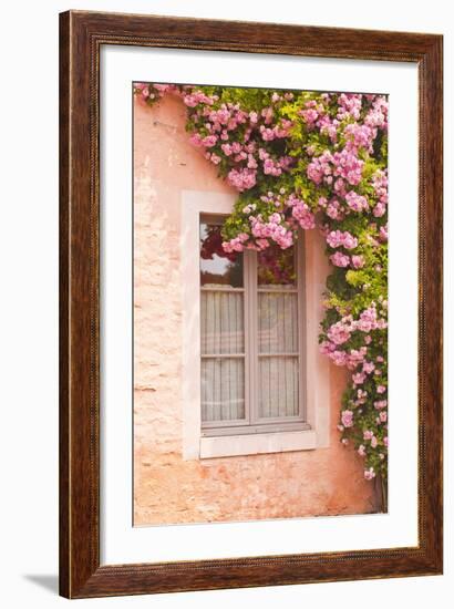 A Rose Covered Window in the Village of Noyers Sur Serein in Yonne, Burgundy, France, Europe-Julian Elliott-Framed Photographic Print