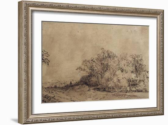 A Rough Road Along the Dyke with Trees Hiding a Farmstead-Rembrandt van Rijn-Framed Giclee Print