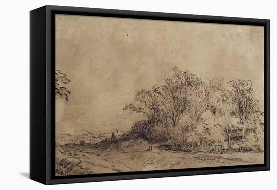 A Rough Road Along the Dyke with Trees Hiding a Farmstead-Rembrandt van Rijn-Framed Premier Image Canvas