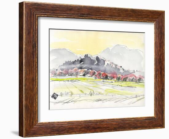 A Row of Cherry Blossom Trees in Spring Haze, Sagano in Kyoto-Kenji Fujimura-Framed Art Print