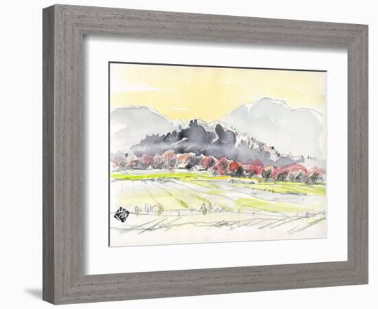 A Row of Cherry Blossom Trees in Spring Haze, Sagano in Kyoto-Kenji Fujimura-Framed Art Print