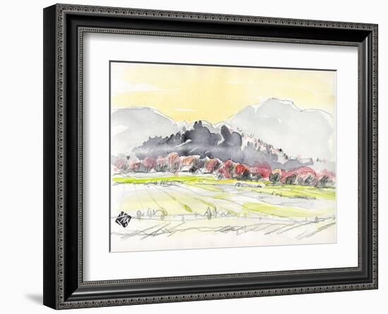 A Row of Cherry Blossom Trees in Spring Haze, Sagano in Kyoto-Kenji Fujimura-Framed Art Print