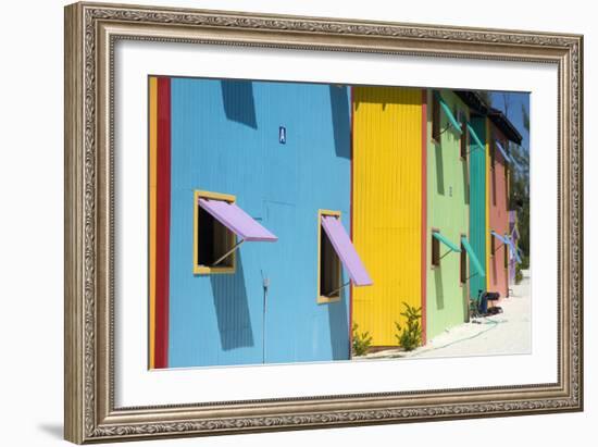 A Row of Colourful Houses at Half Moon Cay in the Bahamas to Give Shade from the Sun-Natalie Tepper-Framed Photo