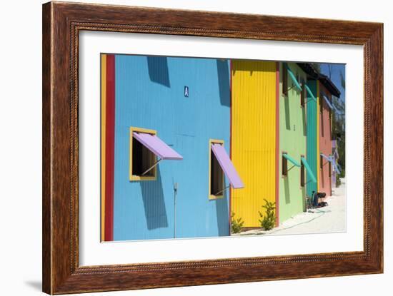 A Row of Colourful Houses at Half Moon Cay in the Bahamas to Give Shade from the Sun-Natalie Tepper-Framed Photo