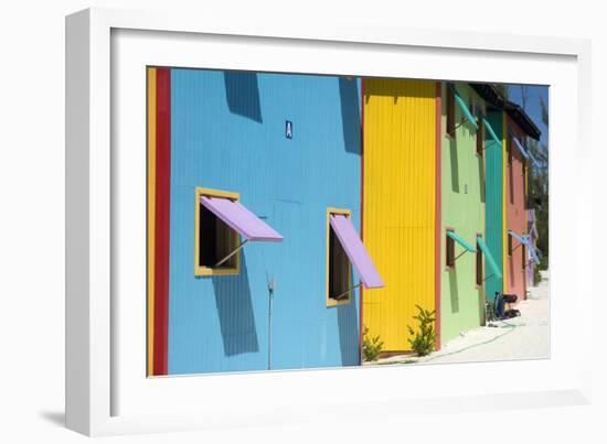 A Row of Colourful Houses at Half Moon Cay in the Bahamas to Give Shade from the Sun-Natalie Tepper-Framed Photo