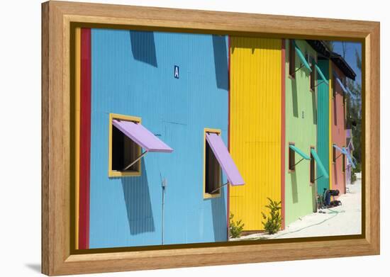 A Row of Colourful Houses at Half Moon Cay in the Bahamas to Give Shade from the Sun-Natalie Tepper-Framed Stretched Canvas