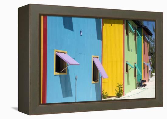 A Row of Colourful Houses at Half Moon Cay in the Bahamas to Give Shade from the Sun-Natalie Tepper-Framed Stretched Canvas