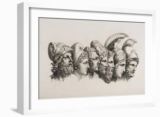 A Row Of Seven Heads Of Classical Heroes and Heroines From the Stories Of Homer.-HW Tischbein-Framed Giclee Print