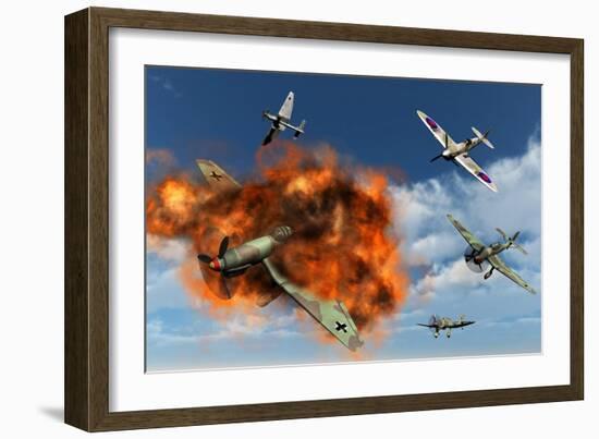 A Royal Air Force Supermarine Spitfire Attacking German Stuka Dive Bombers-null-Framed Art Print