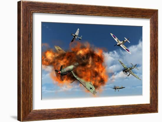 A Royal Air Force Supermarine Spitfire Attacking German Stuka Dive Bombers-null-Framed Art Print