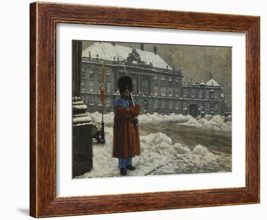 A Royal Life Guard on Duty Outside the Royal Palace Amalienborg, Copenhagen-Paul Fischer-Framed Giclee Print