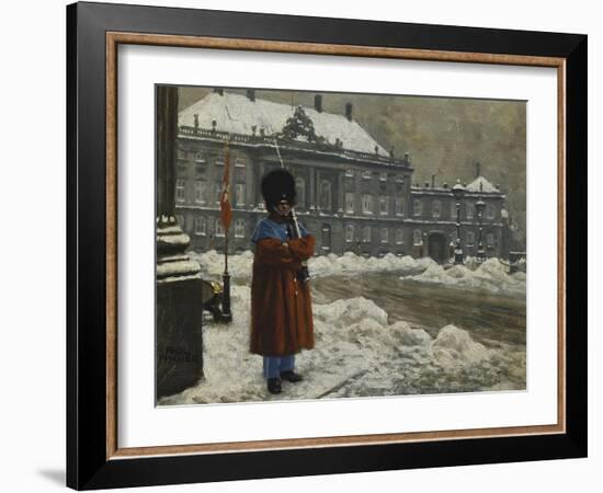 A Royal Life Guard on Duty Outside the Royal Palace Amalienborg, Copenhagen-Paul Fischer-Framed Giclee Print