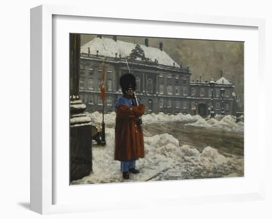 A Royal Life Guard on Duty Outside the Royal Palace Amalienborg, Copenhagen-Paul Fischer-Framed Giclee Print