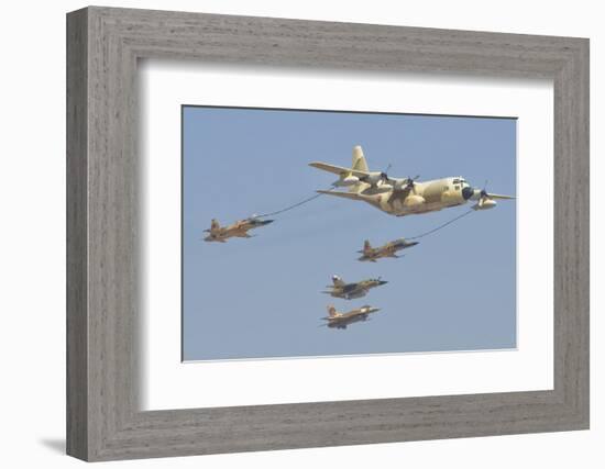A Royal Moroccan Air Force Kc-130 Refueling a Pair of F-5 Aircraft-Stocktrek Images-Framed Photographic Print