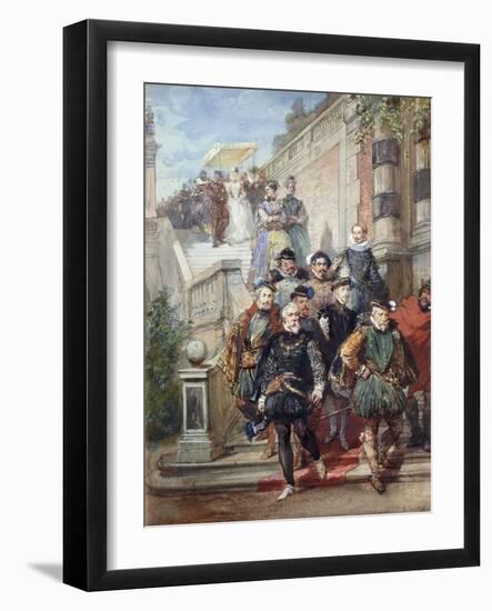 A Royal Procession Descending a Stairway in a Garden, 1869-Eugene-Louis Lami-Framed Giclee Print