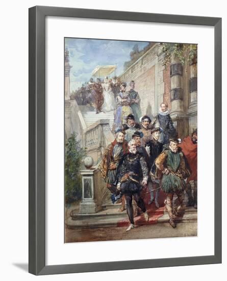 A Royal Procession Descending a Stairway in a Garden, 1869-Eugene-Louis Lami-Framed Giclee Print