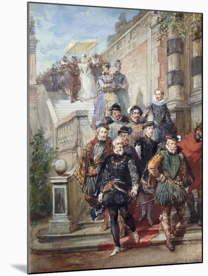 A Royal Procession Descending a Stairway in a Garden, 1869-Eugene-Louis Lami-Mounted Giclee Print