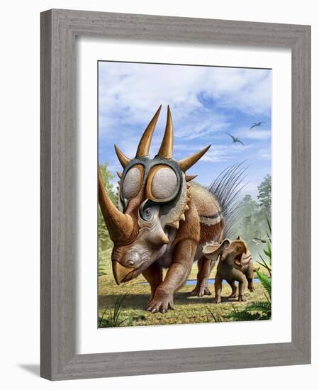 A Rubeosaurus and His Offspring-Stocktrek Images-Framed Art Print