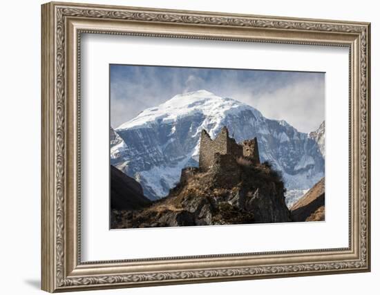 A Ruined Ancient Dzong at Jangothang with the Face of Jomolhari Mountain Visible Behind-Alex Treadway-Framed Photographic Print